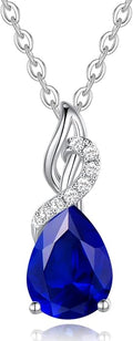 FANCIME 14K Solid White Gold Birthstone Diamond Pendant Necklace for Women Pear Birthstone Pendant, Diamond Accents, 16"+2" Sterling Silver Chain, Anniversary Birthday Gift for Her