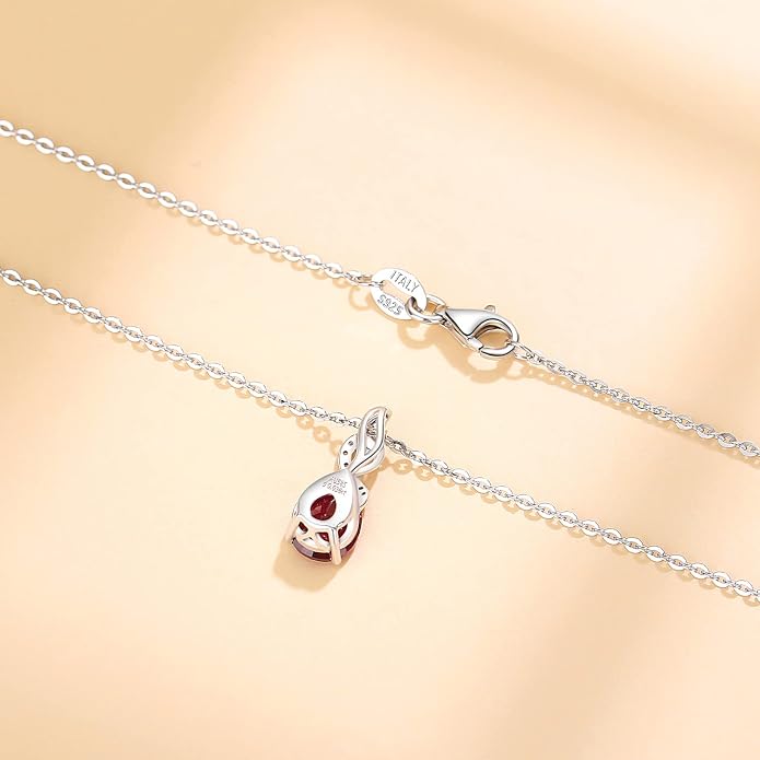 FANCIME 14K Solid White Gold Birthstone Diamond Pendant Necklace for Women Pear Birthstone Pendant, Diamond Accents, 16"+2" Sterling Silver Chain, Anniversary Birthday Gift for Her